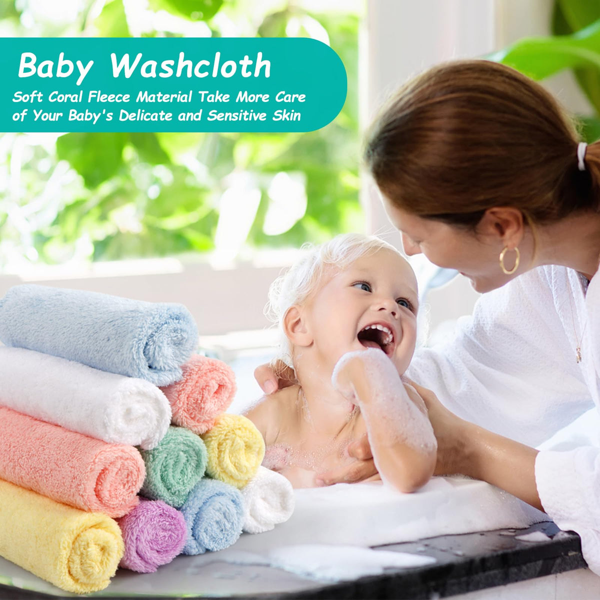 HOMEXCEL Baby Washcloths 24 Pack Microfiber Coral Fleece Soft Wash Cloths