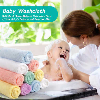 HOMEXCEL Baby Washcloths 24 Pack Microfiber Coral Fleece Soft Wash Cloths