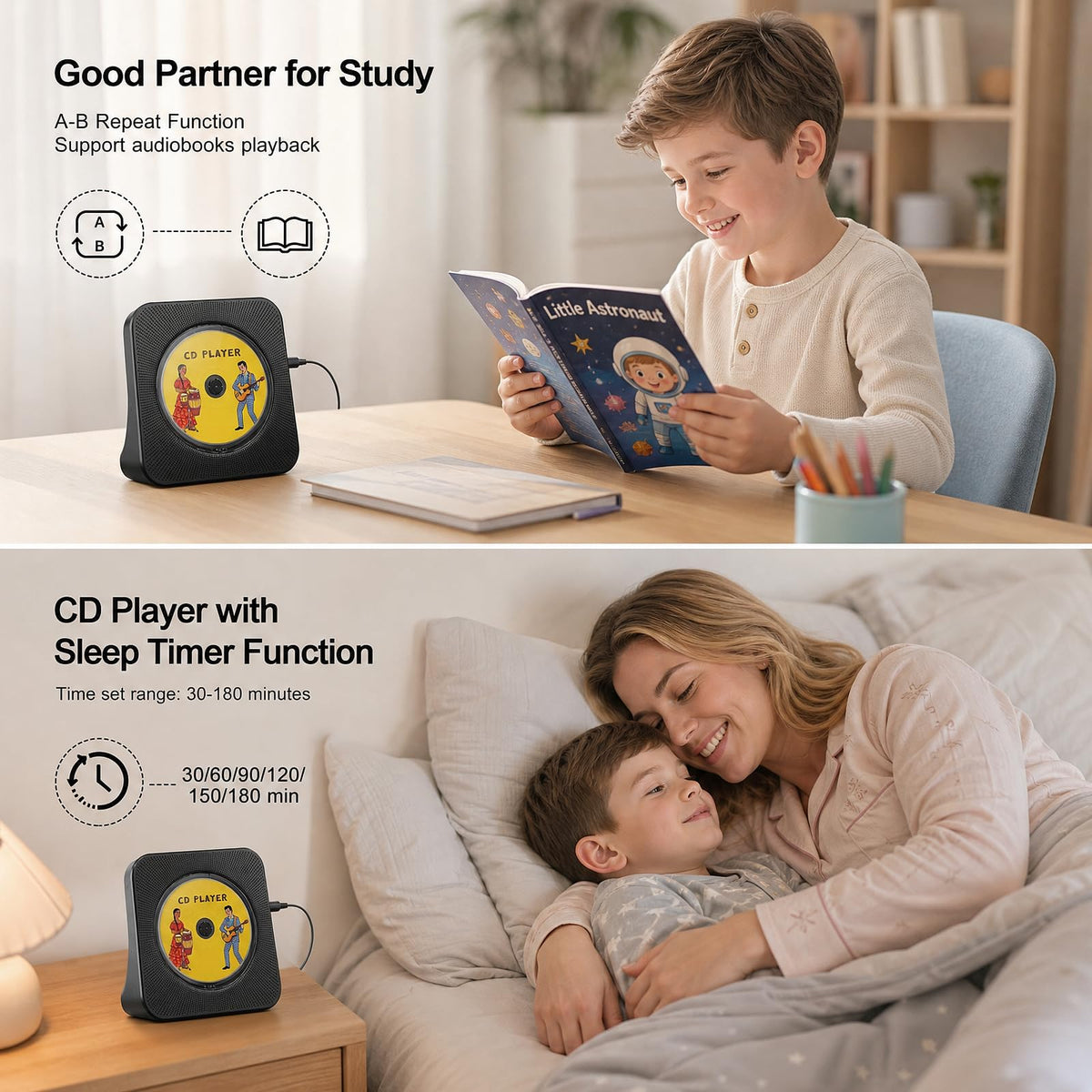 Gueray CD Player Portable Bluetooth Desktop CD Player for Home (Black)