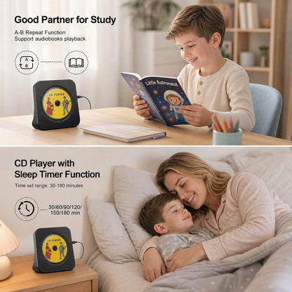 Gueray CD Player Portable Bluetooth Desktop CD Player for Home (Black)