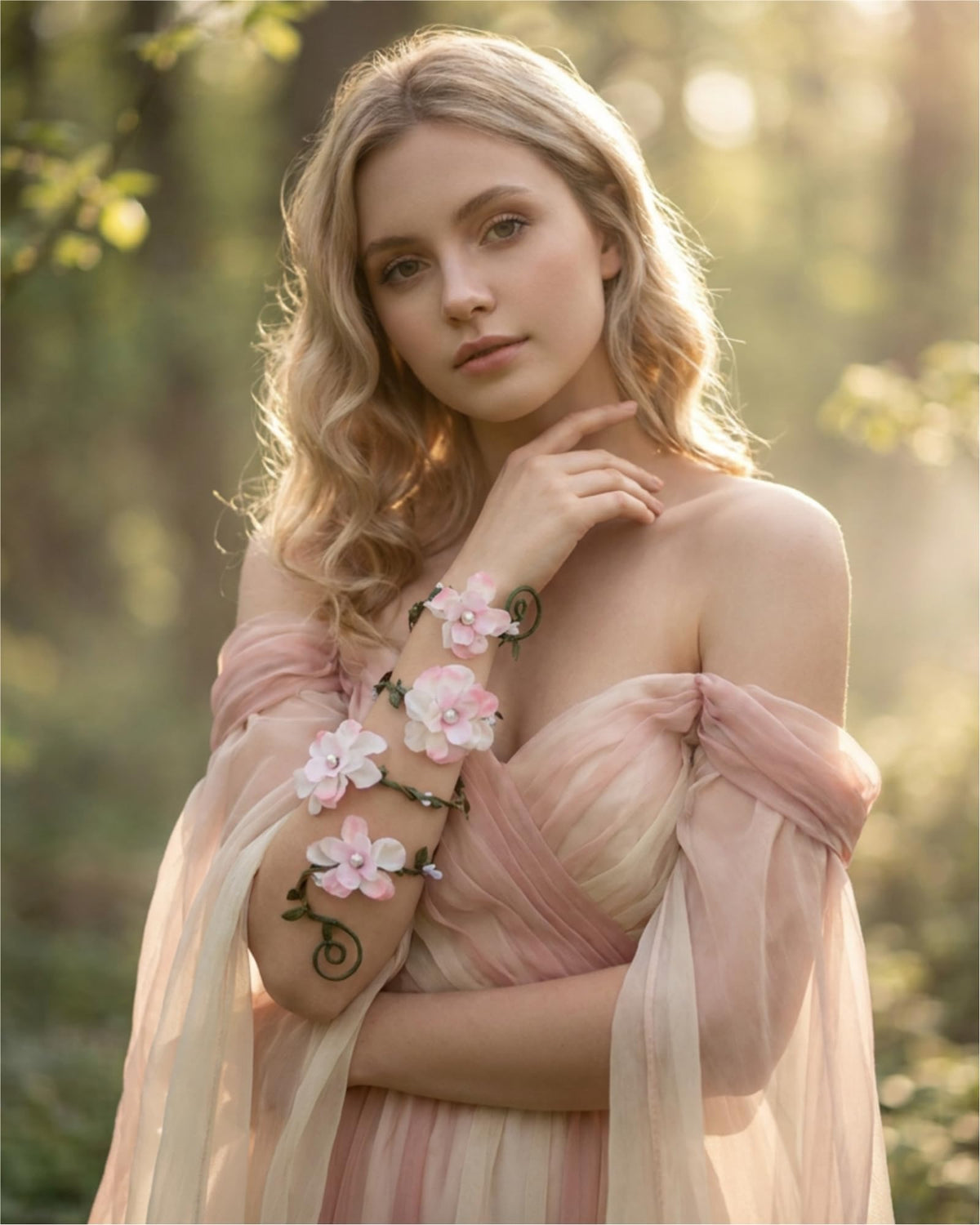 FRESHME Renaissance Fairy Floral Arm Wrap - 1 PC Elf Bracelet Forest Mother Nature Costume Renfaire Cosplay Fairy Accessories