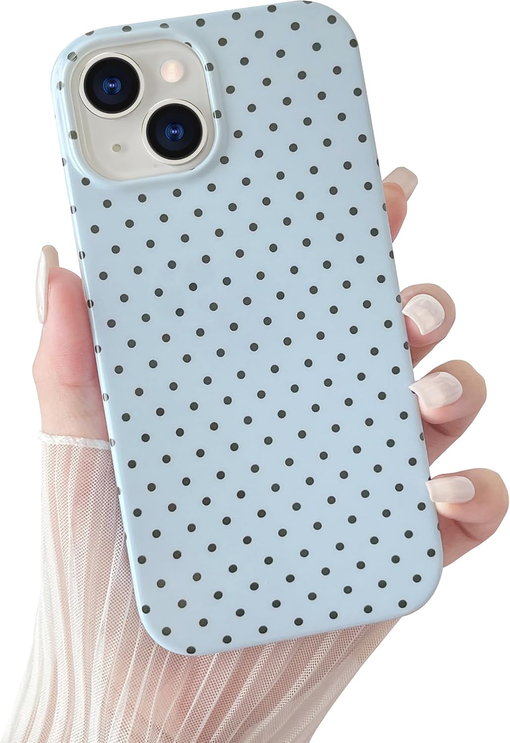 Yeddabox for iPhone 15 Case Cute Polka Dot Phone Case Soft TPU Slim Shockproof Phone Cover for Women Girls, Blue