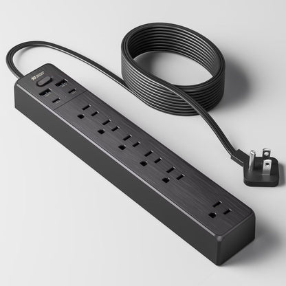 SUPERDANNY 6Ft Thin Extension Cord, Flat Plug Surge Protector Power Strip