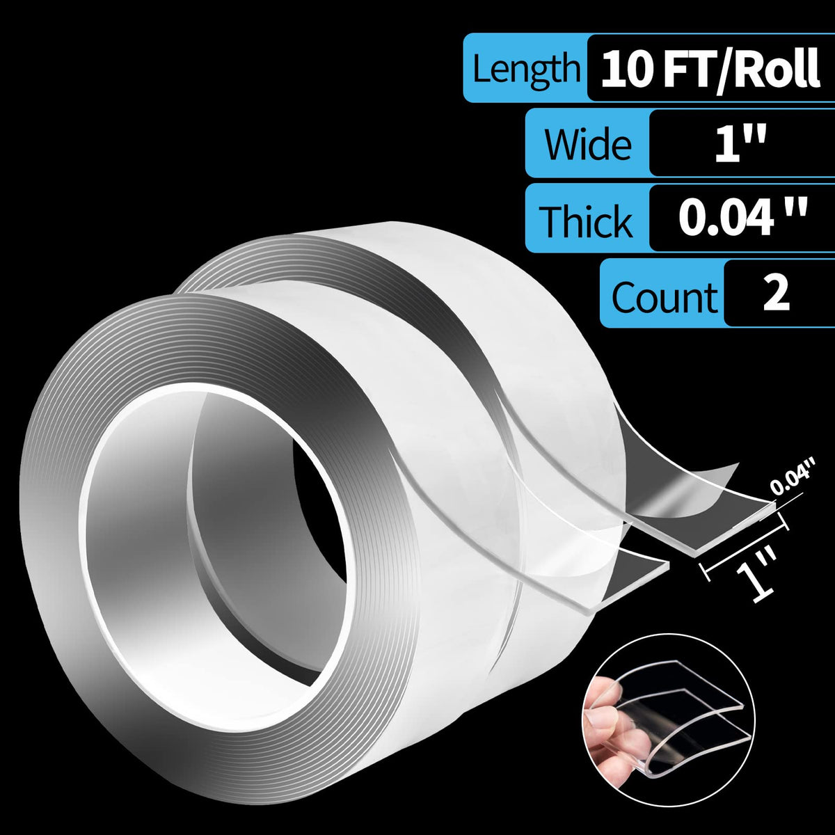 Art3d Double-Sided Tape Heavy Duty (10FT) Mounting Tape, Multipurpose Removable Adhesive Foam Tape, Reusable Transparent Tape for Paste Items, Household