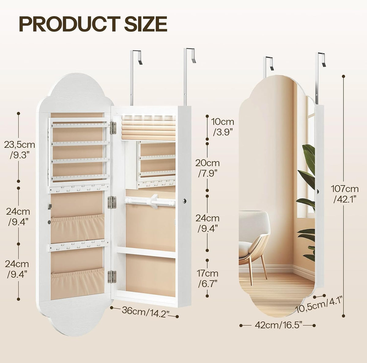 HOOBRO Jewelry Cabinet Wall/Door Mounted, LED Jewelry Organizer, Lockable