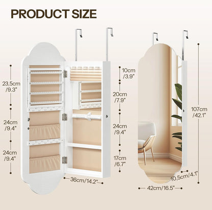 HOOBRO Jewelry Cabinet Wall/Door Mounted, LED Jewelry Organizer, Lockable