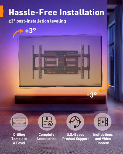 Perlegear Full Motion TV Wall Mount with Power Strip for 60–120 Inch TVs