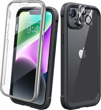 Diaclara Designed for iPhone 15 Plus Case 6.7 Inch, Full-Body Clear Bumper Cases w/Built-in Screen Protector, 360 Protective Rugged Case + Glass Camera Lens Protector,Mint Green