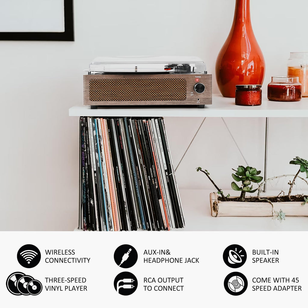Seasonlife® Record Player for Vinyl Turntable with Speakers,Pale Purple