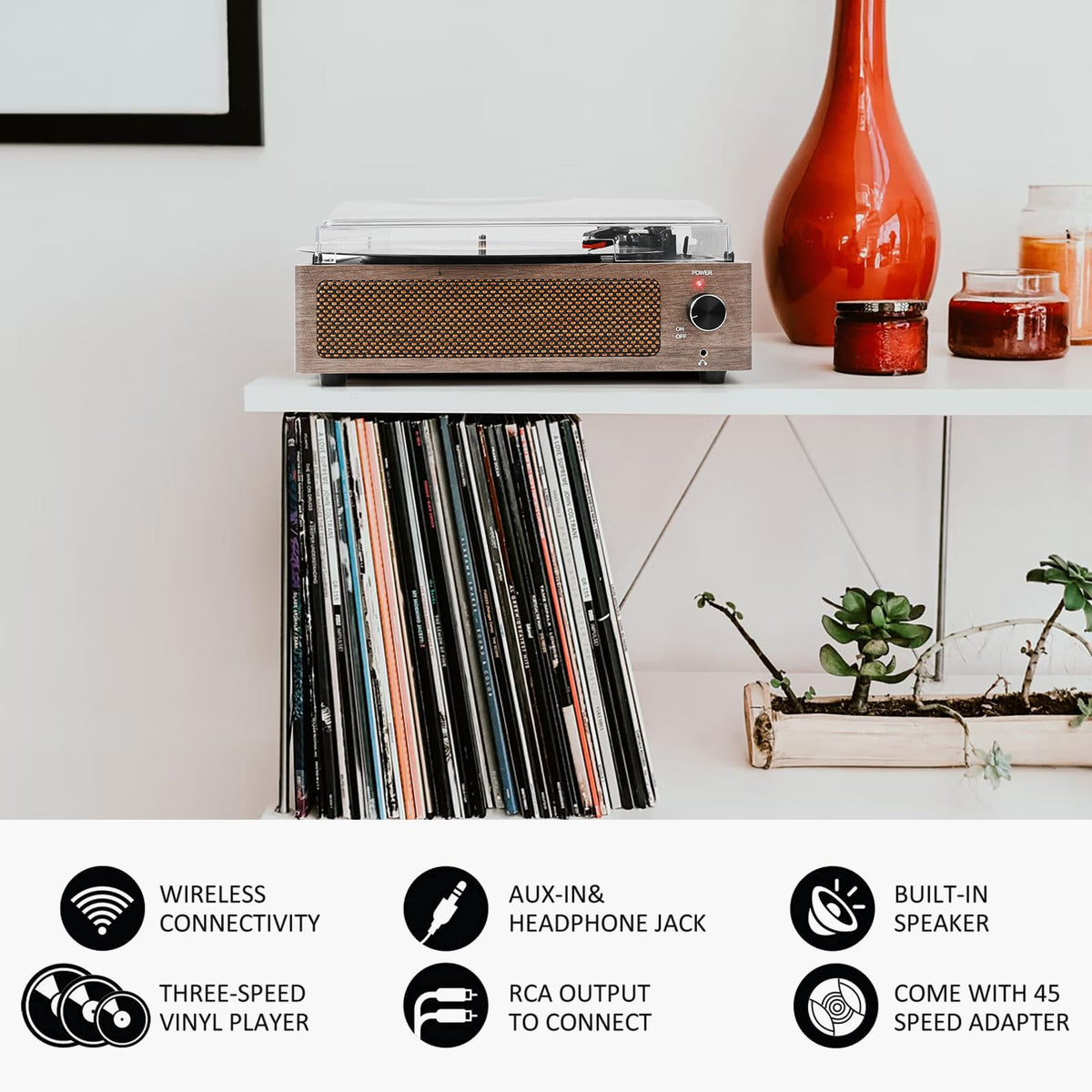 Seasonlife® Record Player for Vinyl Turntable with Speakers,Pale Purple