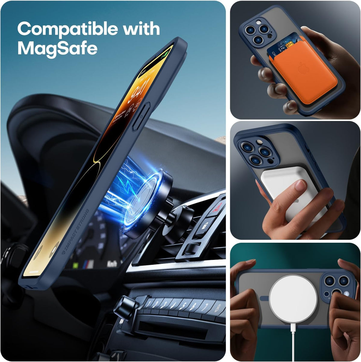 ImpactStrong Magnetic Guard Designed for iPhone 17 Air Case [Camera Protection] [Military Grade Drop Tested] [Compatible with MagSafe] Slim Translucent Matte Phone Case (6.6") - Navy Blue