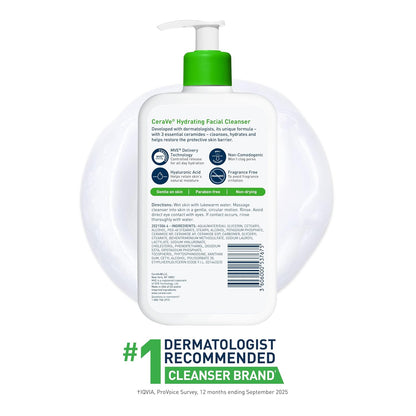 CeraVe Hydrating Cleanser with Hyaluronic Acid, Gentle Face Cleanser,16oz