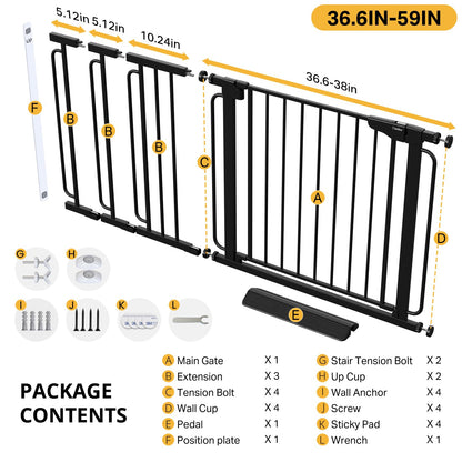 Cumbor 29.7-51.5 in Extra Wide Baby Gate for Stairs, Dog Gate Indoor Black