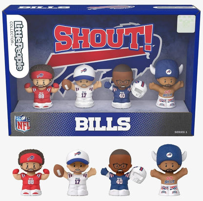 Bills Little People Collector 4 Pack Figure Set Featuring Josh Allen, Von Miller and Dawson Knox Plus One Super Fan