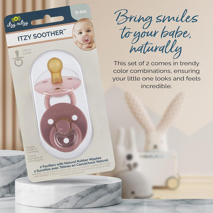 Itzy Ritzy Natural Rubber Pacifiers for 0–6 Mos, Set of 2, Blossom/Rosewood