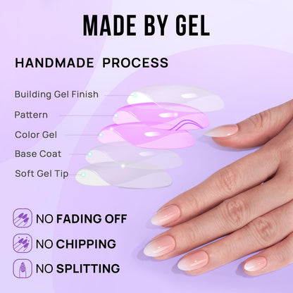 BTArtbox Press On Nails, Short Almond French Tip Nails, 32Pcs Full Kit