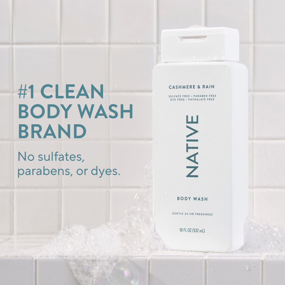 Native Clean Body Wash for Women & Men, Powder & Cotton Scent, 18 fl oz