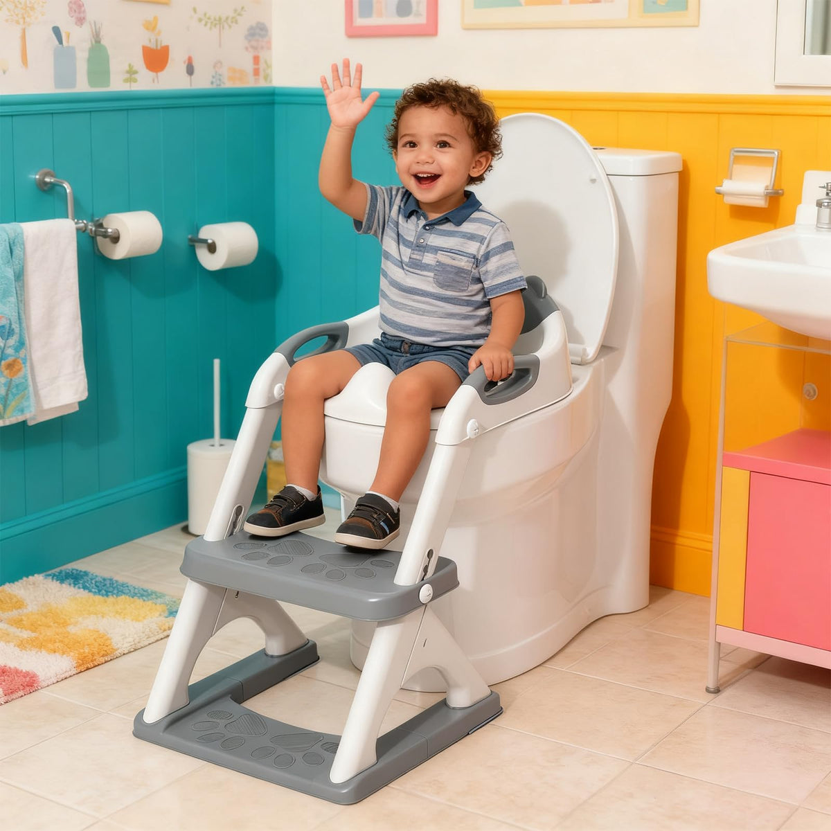 Potty Training Toilet for Toddlers, 2-in-1 Potty Training seat, Anti-Slip (Chocolate, Bear)