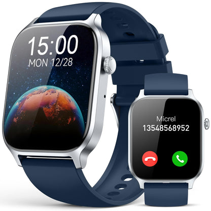 Smart Watch for Men Women- Answer/Make Call, 2024 IP68 Waterproof Fitness Tracker Watch with Sleep Step Counter Activity Smartwatch for Samsung Android iPhone iOS (Black-Blue, 1.83)