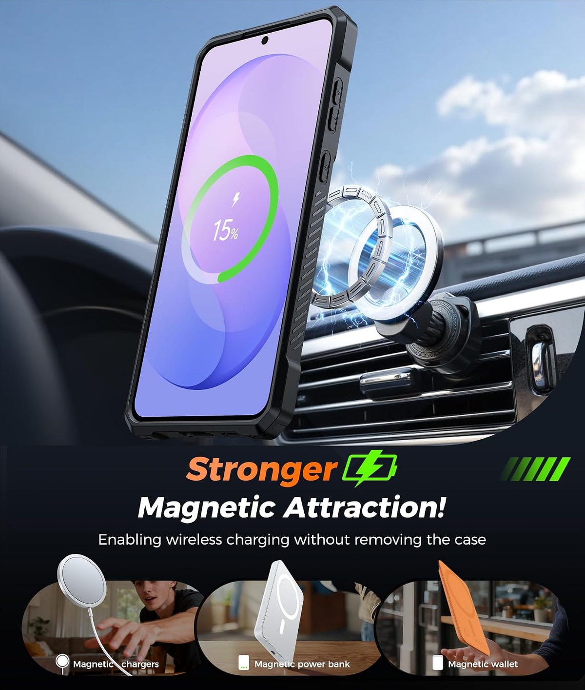 FNTCASE for iPhone 17 Case with 360 Spin Magnetic Stand