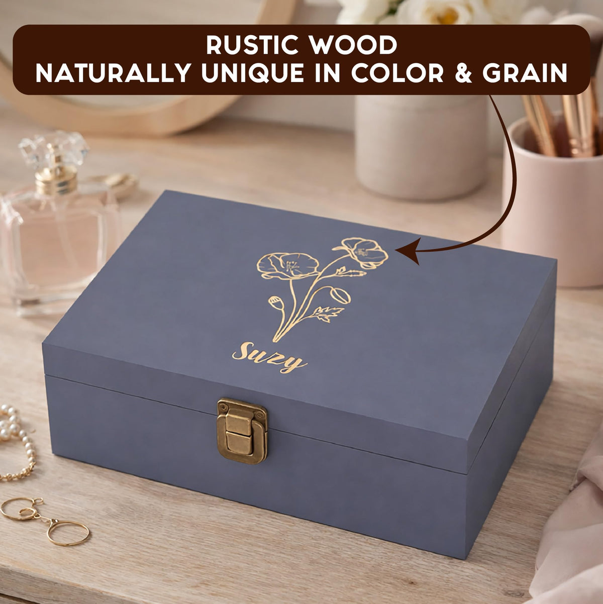 Personalized Wooden Keepsake Box, Custom Engraved Memory Box with Lid