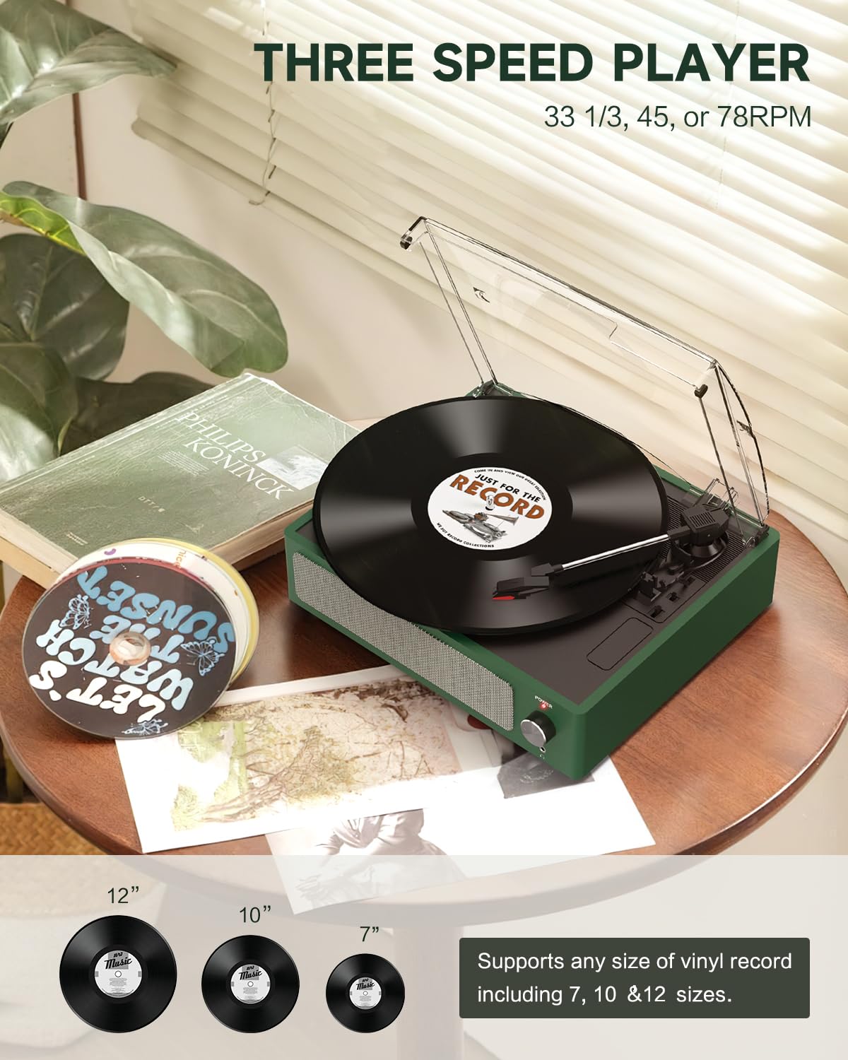 Seasonlife® Record Player for Vinyl Turntable with Speakers,Pale Purple