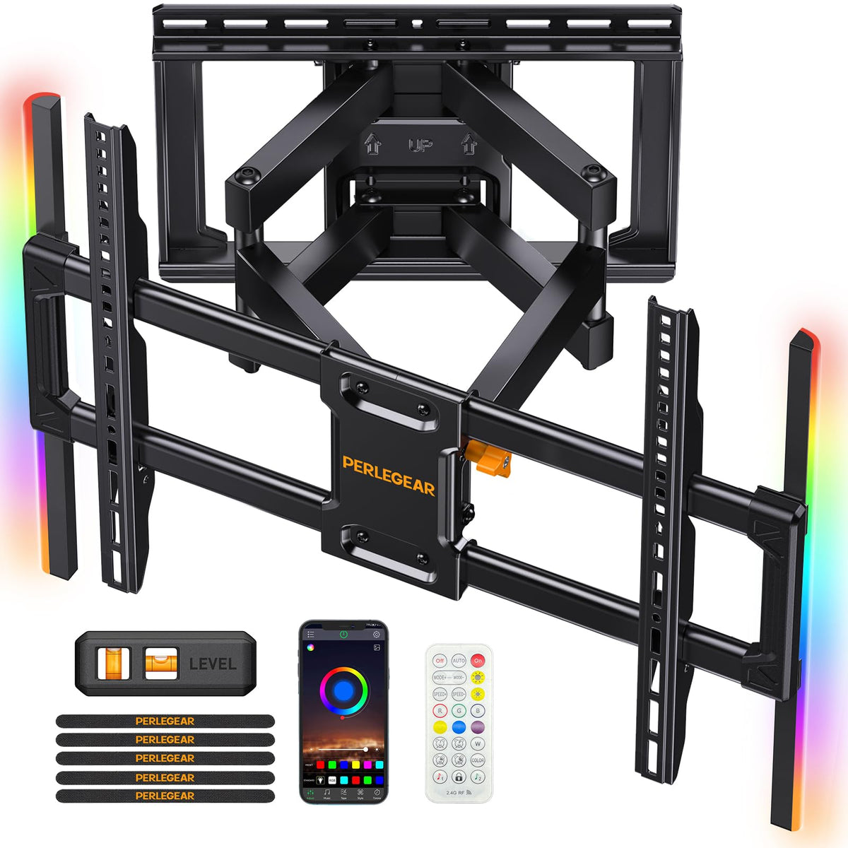 Perlegear Full Motion TV Wall Mount with Power Strip for 60–120 Inch TVs