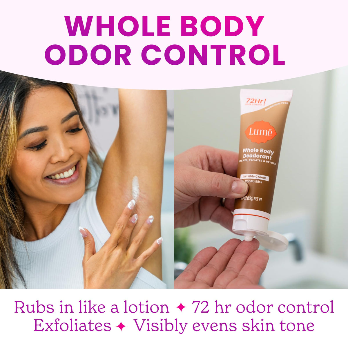 Lume Whole Body Deodorant - Cream Tube - 3 oz, 2 pk (Soft Powder)