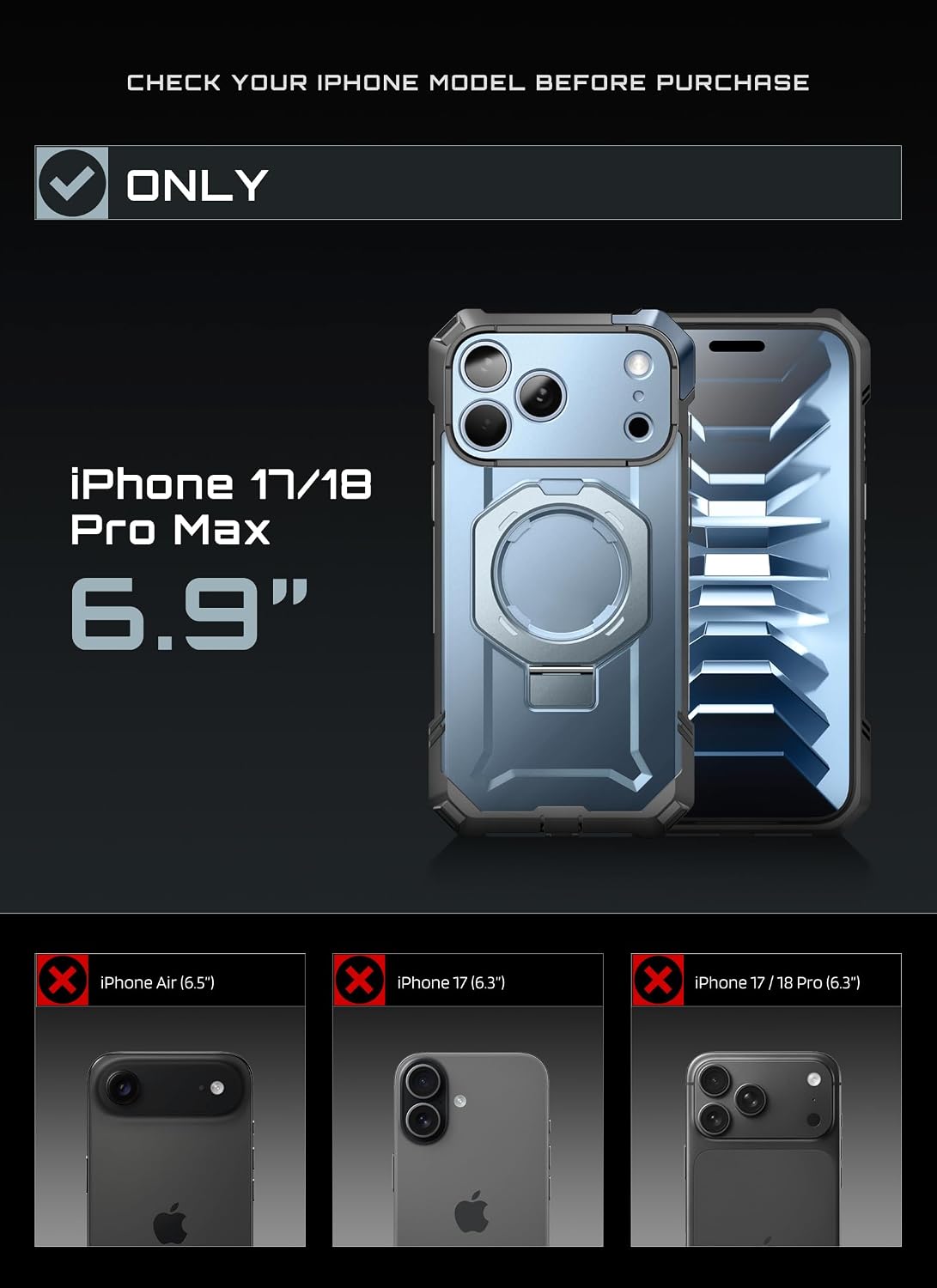 SUPCASE for iPhone 17 Case with Stand & Camera Control Button, Black