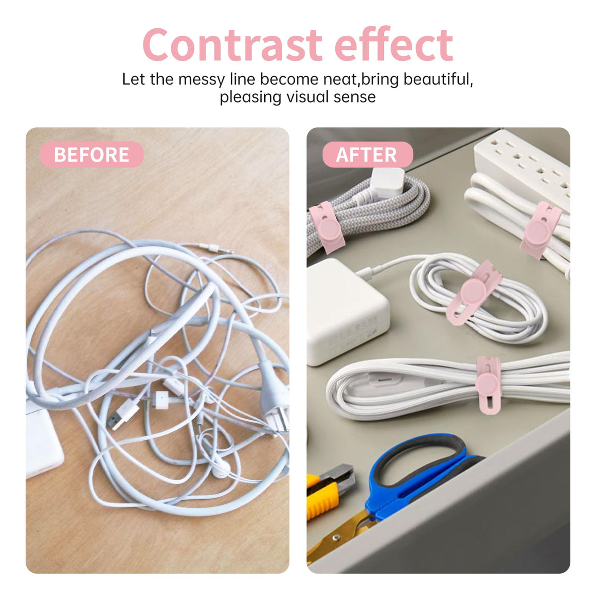 25 Pcs Silicone Cable Ties, Cable Ties Reusable, High Elasticity Cord Wraps for Electrical Cords, Cord Organizer for Earphone, Phone Charger(White)