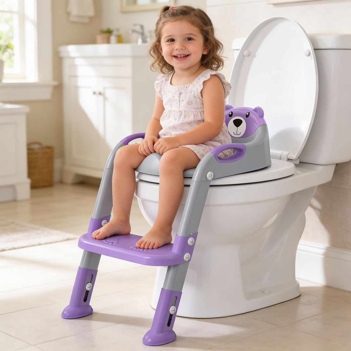 Potty Training Toilet for Toddlers, 2-in-1 Potty Training seat, Anti-Slip (Chocolate, Bear)
