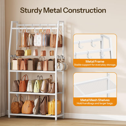 HOOBRO 3-Tier Purse Organizer for Closet, Purse Rack Stand with 14 Hooks