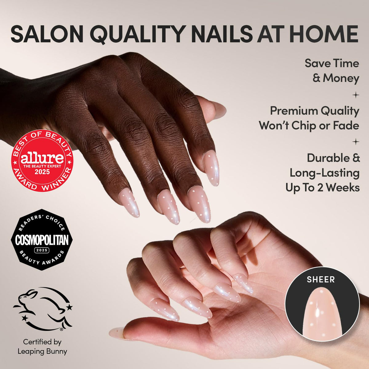 Glamnetic Press On Nails, Short Almond Glossy, Fake Nails 24pc Nail Kit