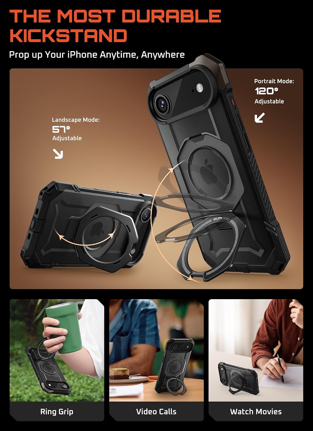 SUPCASE for iPhone 17 Case with Stand & Camera Control Button, Black