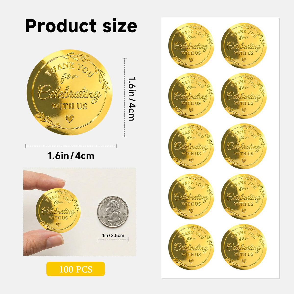 Thank You Stickers, 100 PCS Black Wedding Stickers with Gold Foil