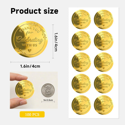 Thank You Stickers, 100 PCS Black Wedding Stickers with Gold Foil