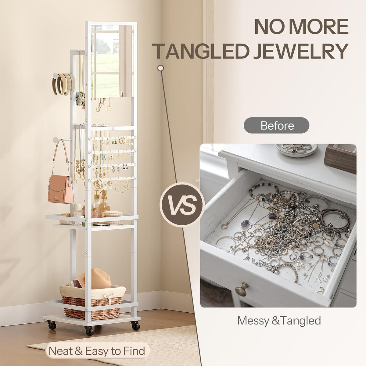 HOOBRO Jewelry Organizer Stand, 360° Swivel Jewelry Storage Organizer