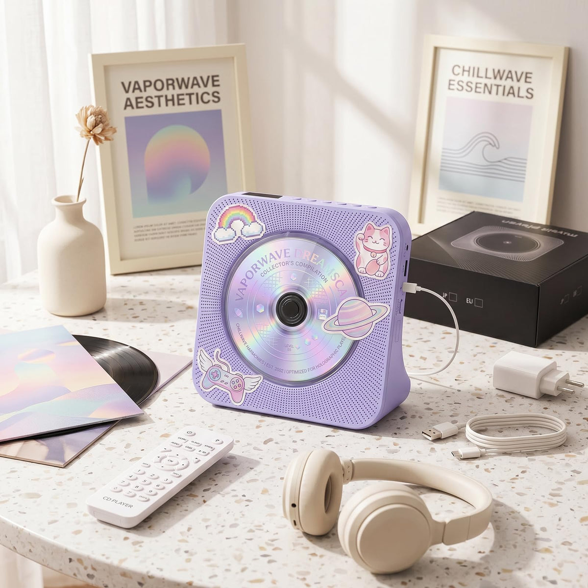 Gueray CD Player Portable Bluetooth Desktop CD Player for Home (Black)