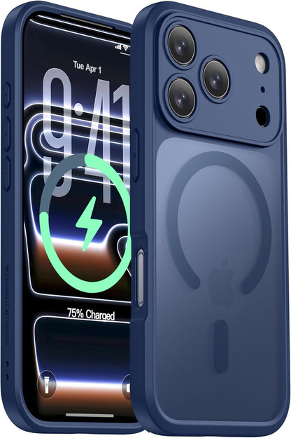 ImpactStrong Magnetic Guard Designed for iPhone 17 Air Case [Camera Protection] [Military Grade Drop Tested] [Compatible with MagSafe] Slim Translucent Matte Phone Case (6.6") - Navy Blue