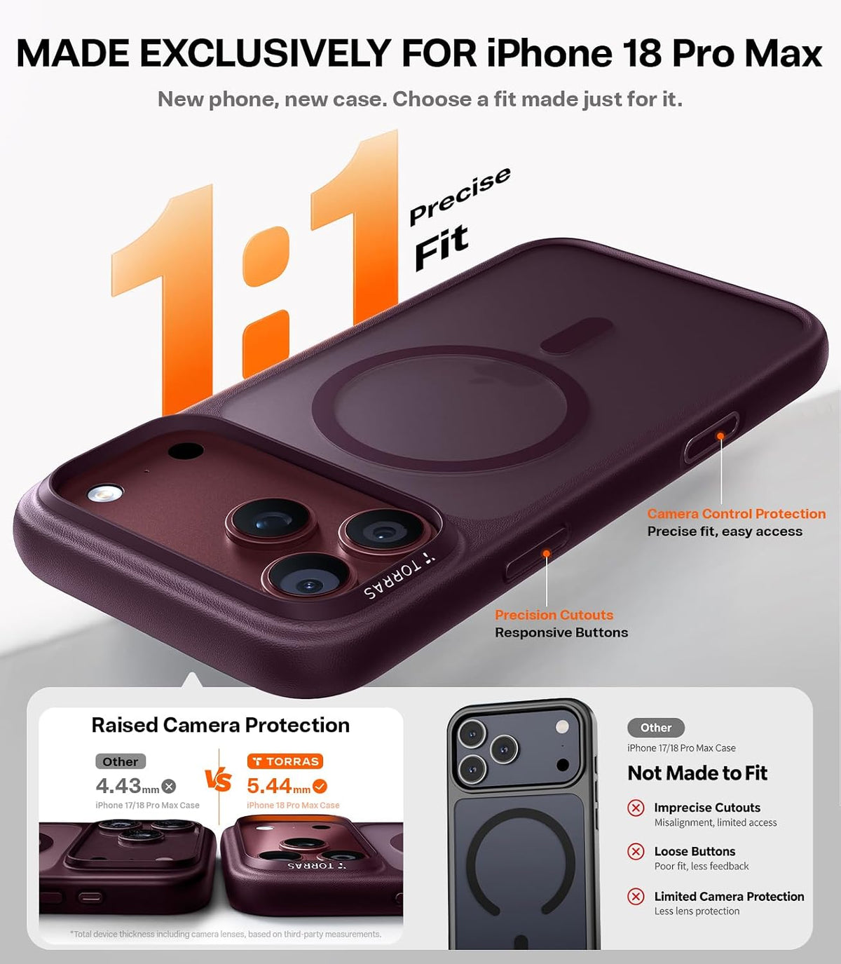 TORRAS Stronger Magnetic & Shockproof for iPhone 18 Pro Max Case Burgundy