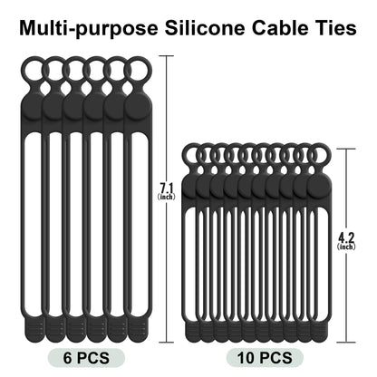 Silicone Cable Ties, Cord Organizer Cable Management,2Sizes-Grey