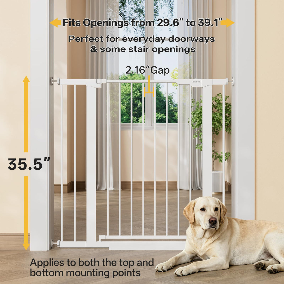 InnoTruth 27-36.6 in Wide Baby Gate for Stairs and Doorways, Black