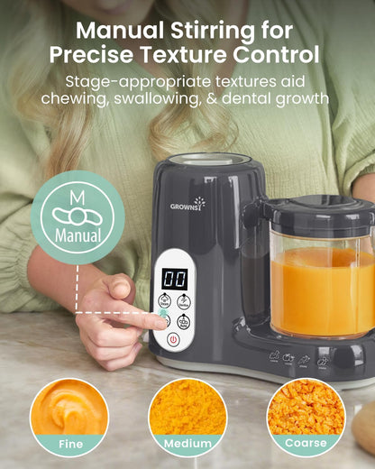 Grownsy Baby Food Maker, Steamer & Blender Baby Food Processor, Dark Grey