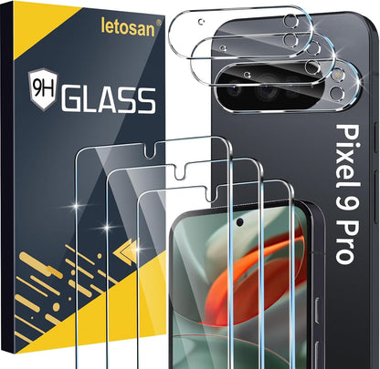 letosan 3 Pack for Google Pixel 11 Pro Screen Protector Tempered Glass + 3 Pack Camera Lens Protector, Military Grade Shatterproof, 9H Hardness, Fingerprint Unlock,Case Friendly 6.3 Inch