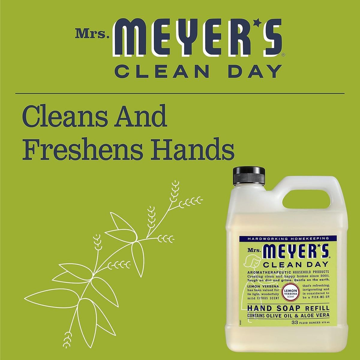 MRS. MEYER'S CLEAN DAY Hand Soap Refill, Lemon Verbena Scent, 33 Fl Oz Bottle