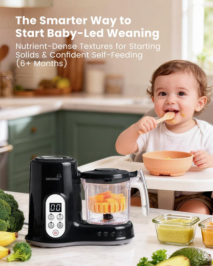 Grownsy Baby Food Maker, Steamer & Blender Baby Food Processor, Dark Grey