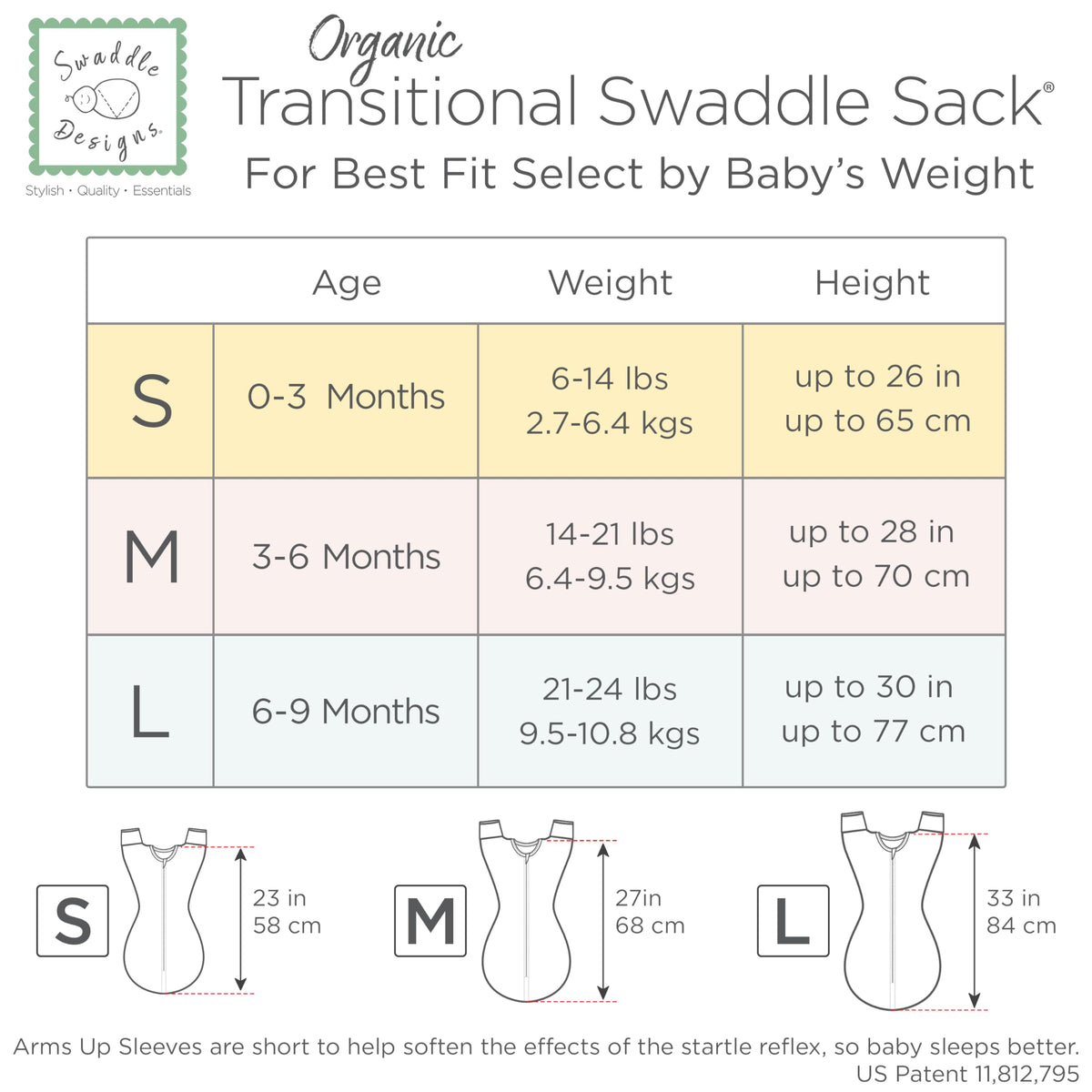 SwaddleDesigns Transitional Swaddle Sack, Cotton, Heathered Gray, 6-9mo