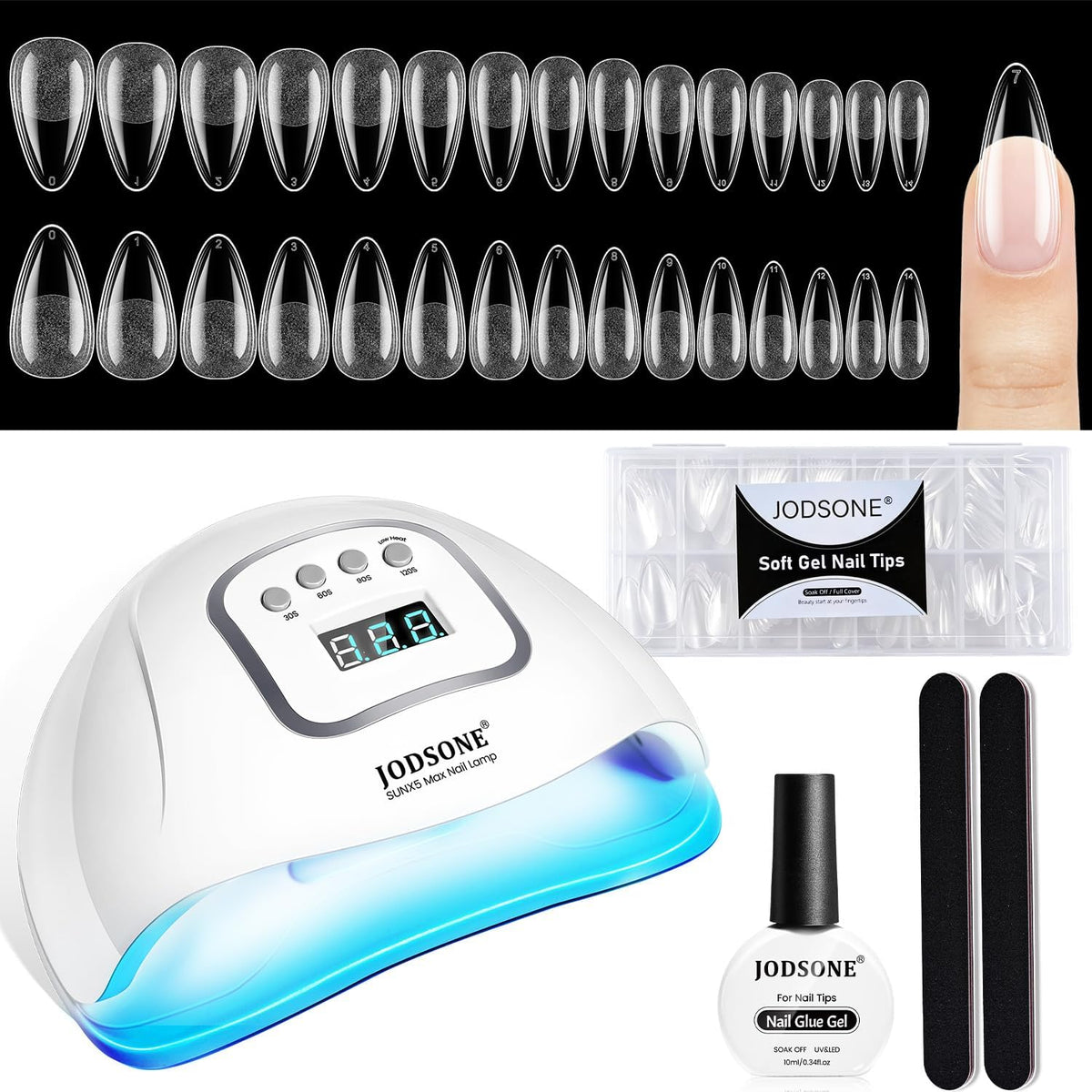 JODSONE Gel Nail Kit,210Pcs BS-74 Short Almond Nail Tips with U V Light