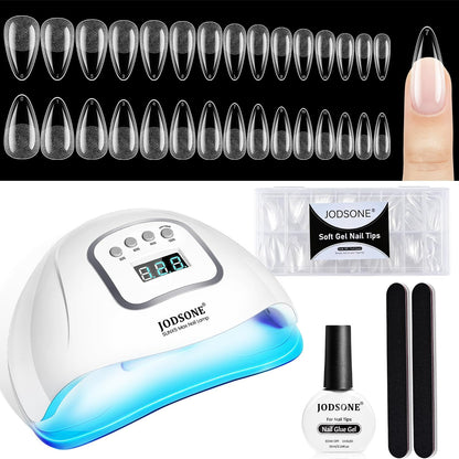 JODSONE Gel Nail Kit,210Pcs BS-74 Short Almond Nail Tips with U V Light