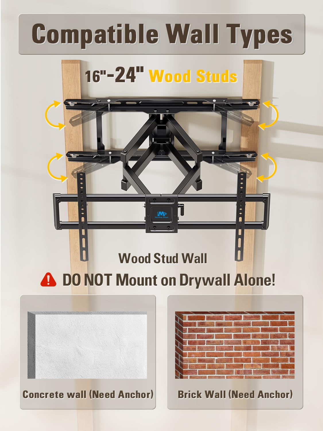 Mounting Dream Full Motion TV Wall Mount for Most 42-90 Inch TV Heavy Duty
